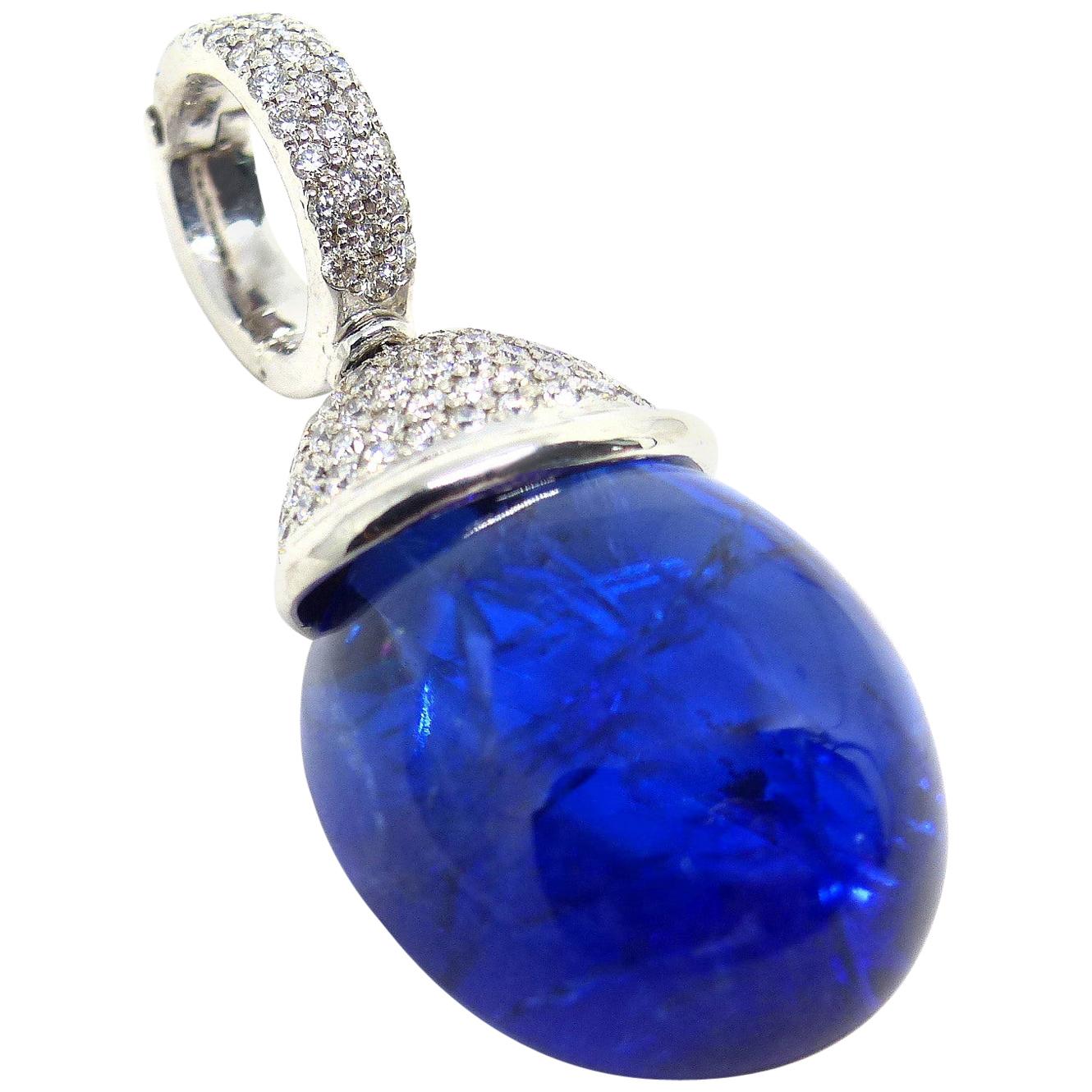 Pendentif en or blanc 34,63 carats avec tanzanite briolett et diamants  