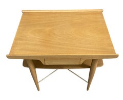 '1' Maple Blonde End Table Nightstand Single Drawer with Shelf X Brass Base