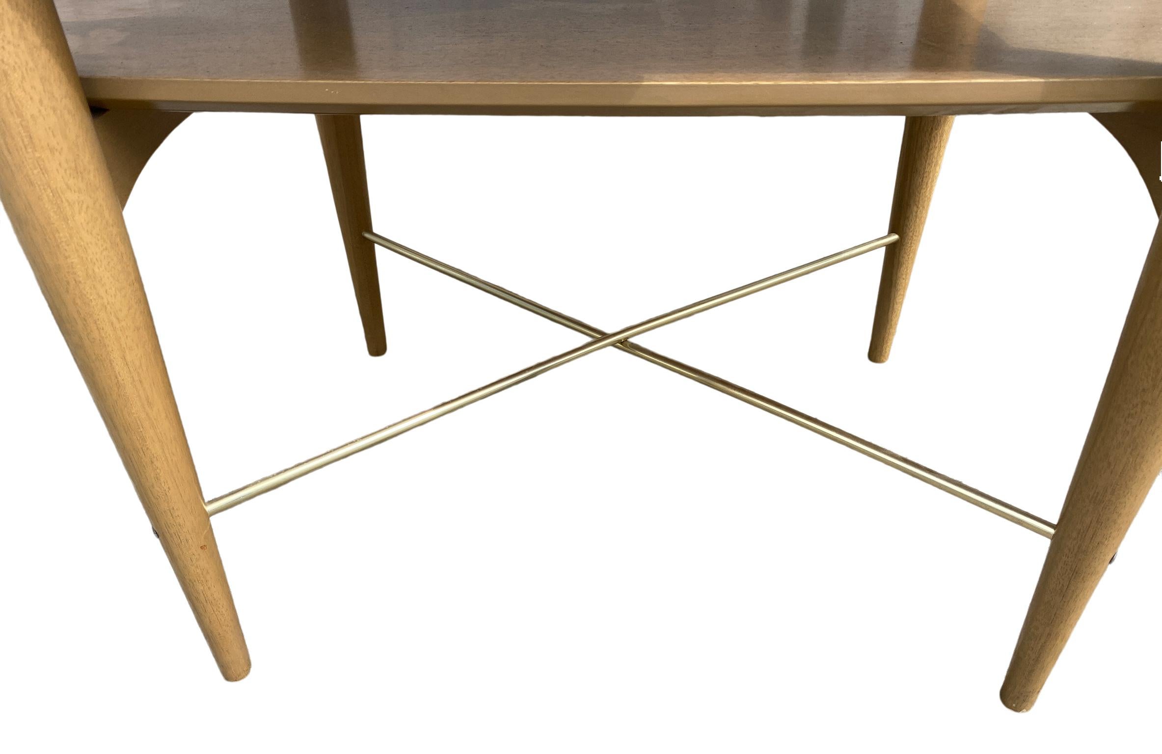 Mid-20th Century '1' Maple Blonde End Table Nightstand Single Drawer with Shelf X Brass Base For Sale