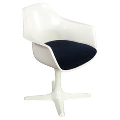 1 Mid-20th Century MCM Tulip Armchair with White Shell & Black Cushion by Burke