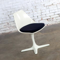 1 Mid Century Modern Tulip Side Chair White Shell & Black Cushions by Burke
