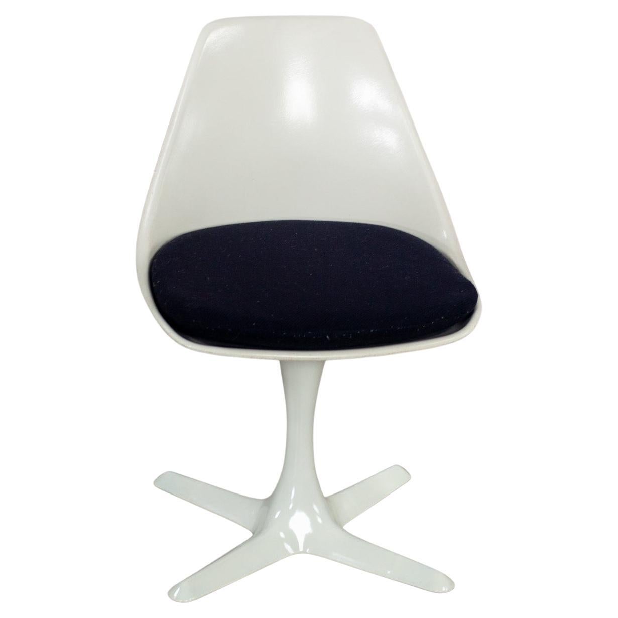 1 Mid Century Modern Tulip Side Chair White Shell & Black Cushions by Burke