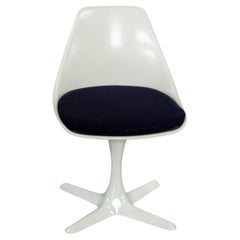 1 Mid Century Modern Tulip Side Chair White Shell & Black Cushions by Burke