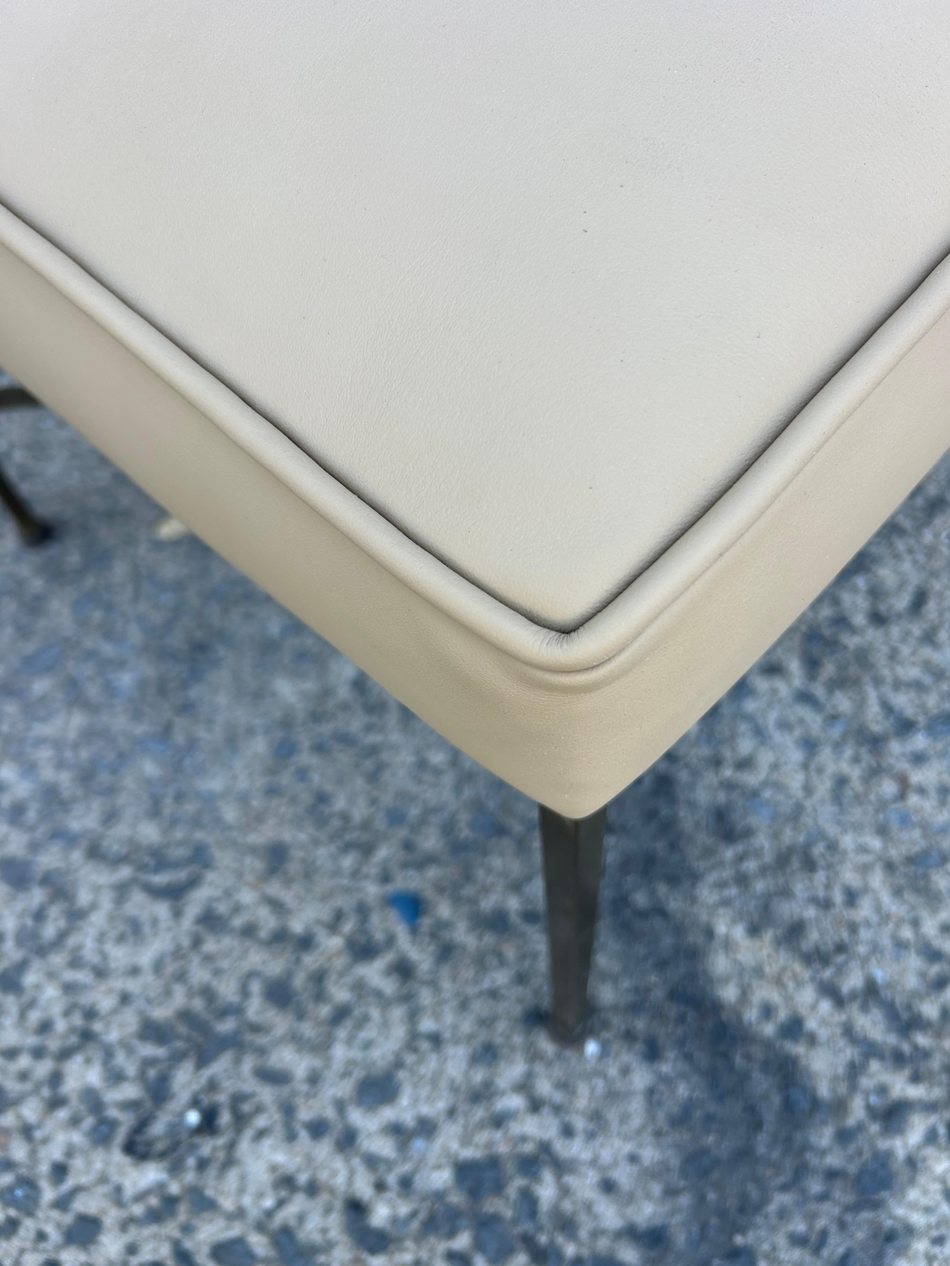 (1) Midcentury Tan leather Paul McCobb Calvin Brass X Base stool For Sale 1