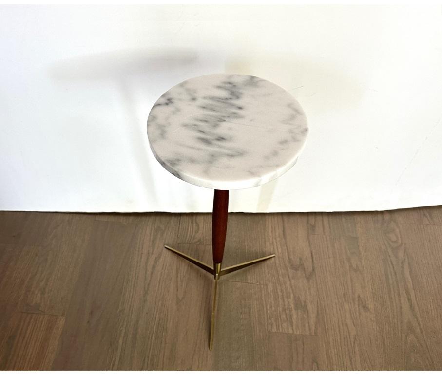 1 Modernist Marble Top Walnut & Brass Tripod Martini Table 1