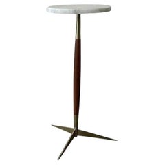 1 Modernist Marble Top Walnut & Brass Tripod Martini Table