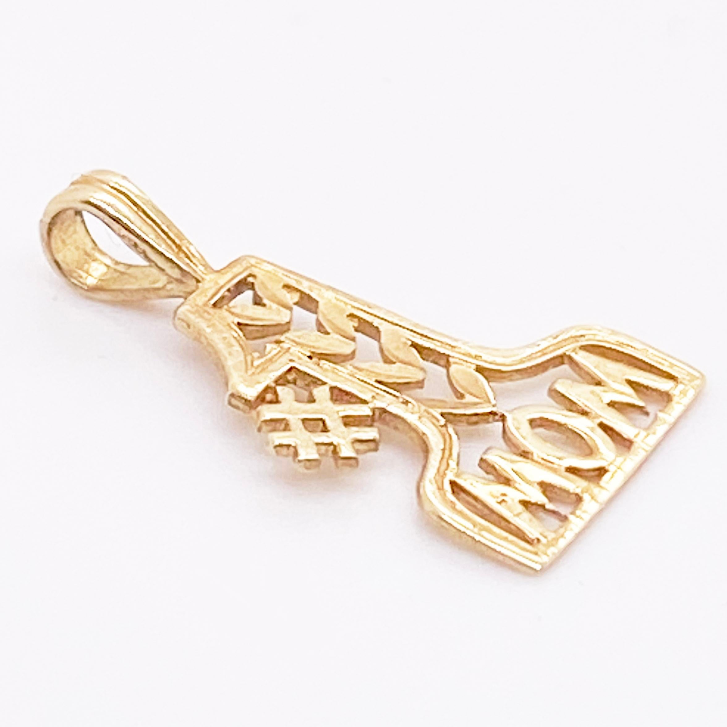 #1 MOM Charm, 14K Gelbgold Charm-Armband, Beste Mutter, #1 Mutter-Anhänger gestempelt (Zeitgenössisch)