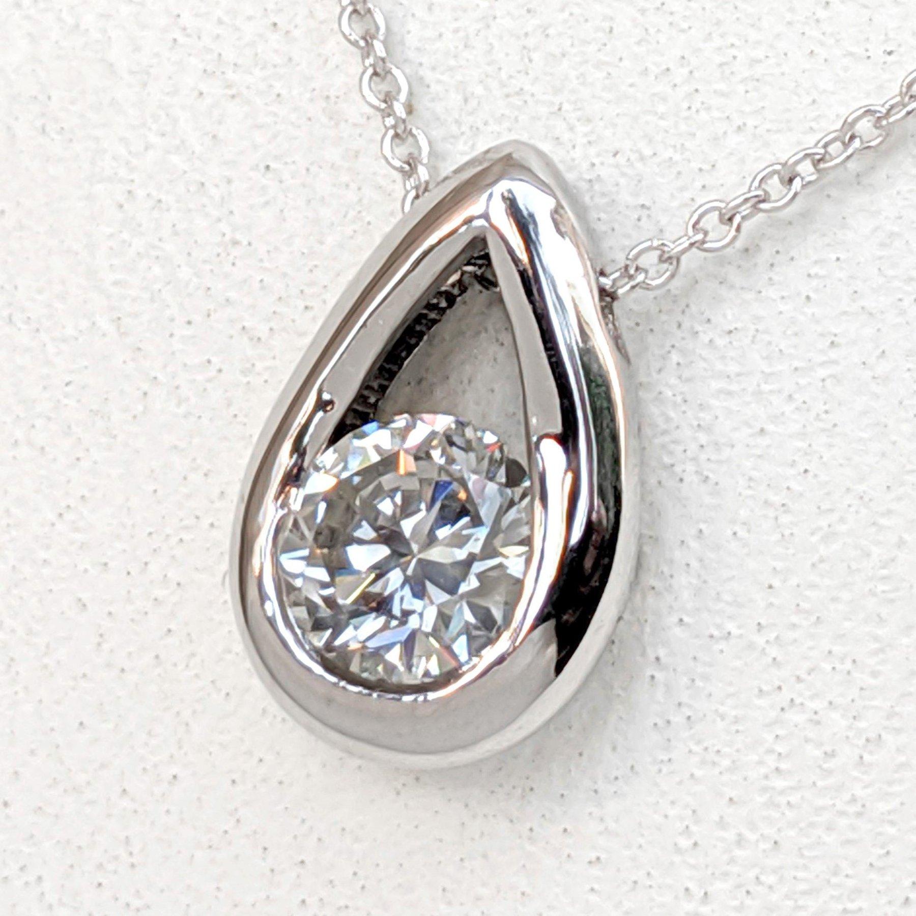 $1 NO RESERVE! 0,51 Karat Diamant - 14 kt. Weißgold - Halskette mit Anhänger 2