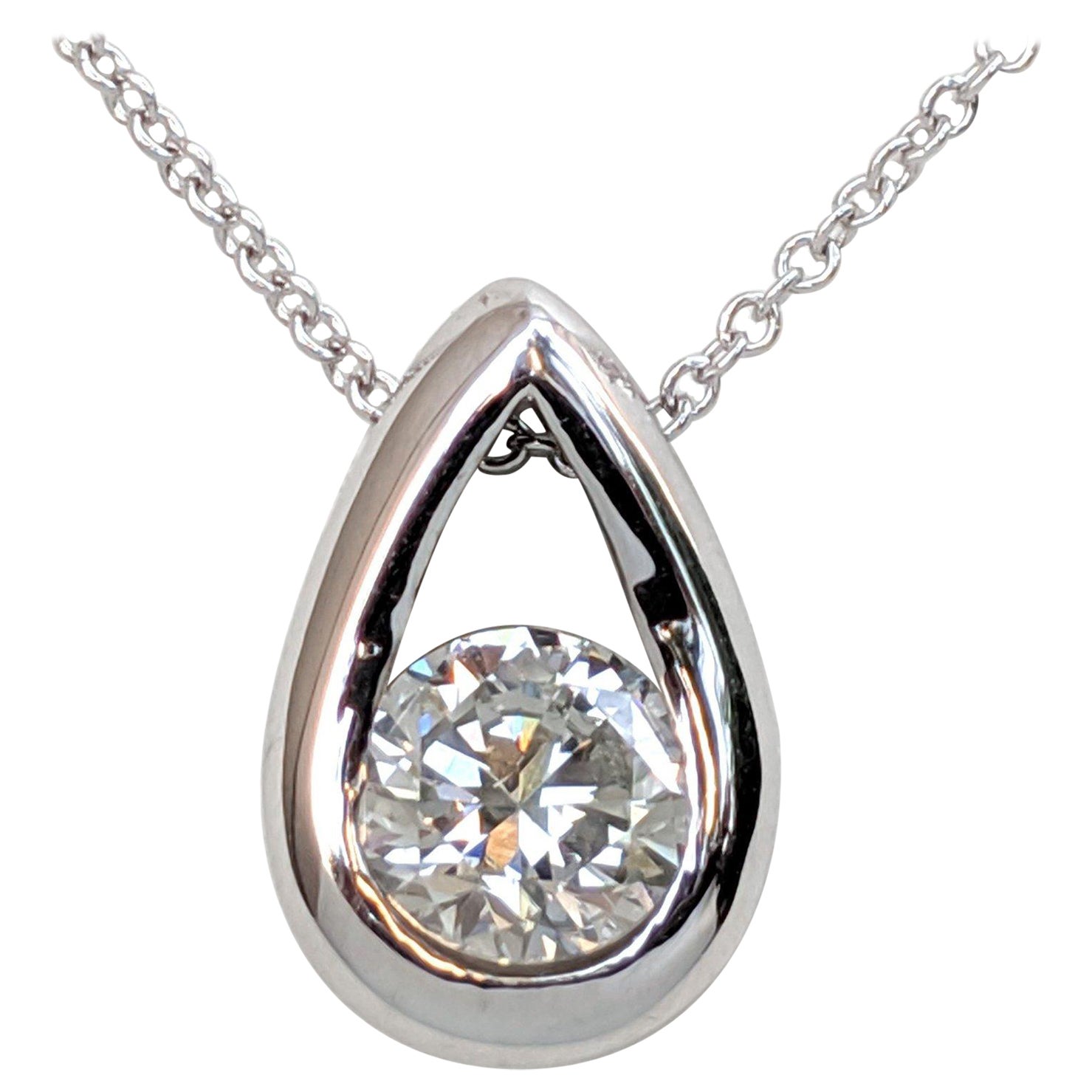 $1 NO RESERVE! 0,51 Karat Diamant - 14 kt. Weißgold - Halskette mit Anhänger