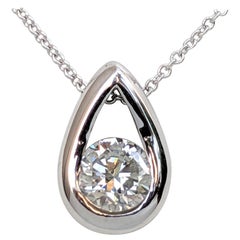 $1 NO RESERVE! 0,51 Karat Diamant - 14 kt. Weißgold - Halskette mit Anhänger