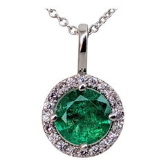 $1 NO RESERVE! 0.95Ct Emerald 
0.12Ct Diamonds - 14 kt. White gold - Necklace
