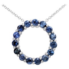 $1 NO RESERVE! - 1.00cttw Sapphire Circle - 14K White Gold Necklace with pendant