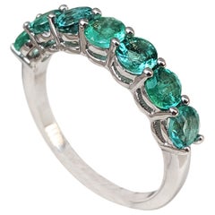 $1 NO RESERVE! 1.01 Carat 7 Stone Emerald Band - 14 kt. White gold - Ring