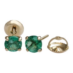 $1 NO RESERVE! 1.04 Ct Emerald - 14 kt. Yellow gold - Earrings