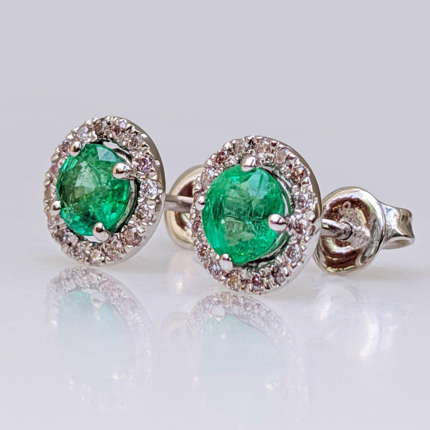 Art Deco $1 NO RESERVE!  1.15 Carat Emerald & 0.25 Ct Diamonds 14 Kt. White gold Earrings