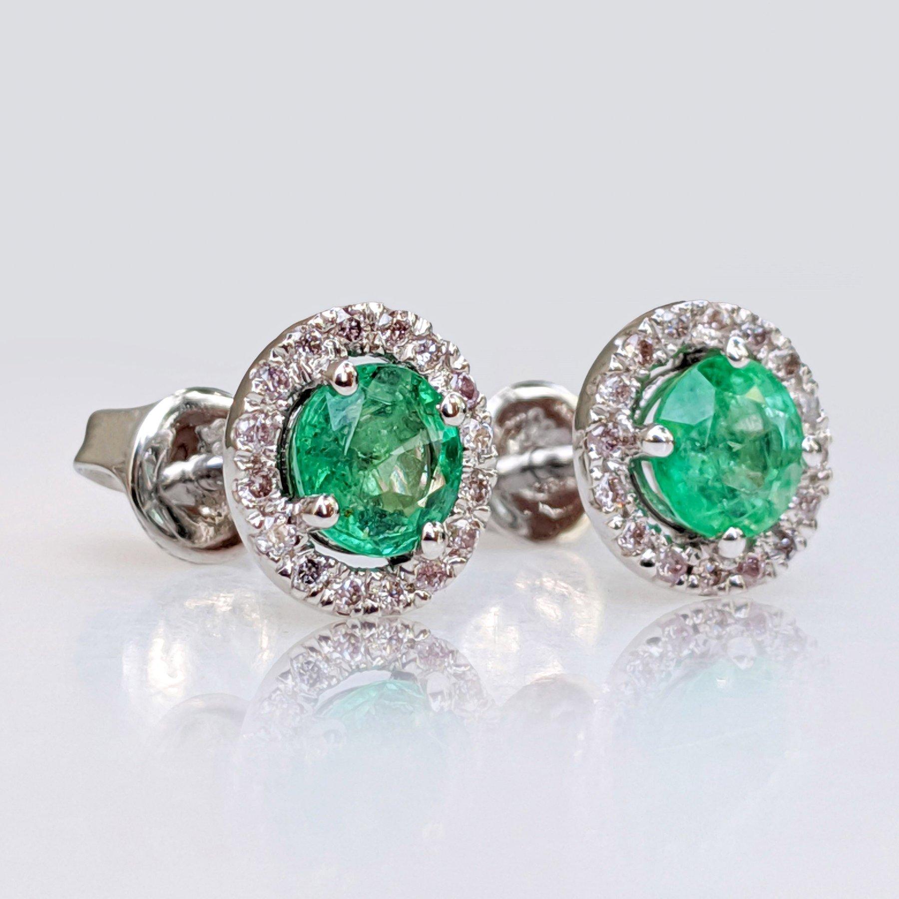 Women's $1 NO RESERVE!  1.15 Carat Emerald & 0.25 Ct Diamonds 14 Kt. White gold Earrings