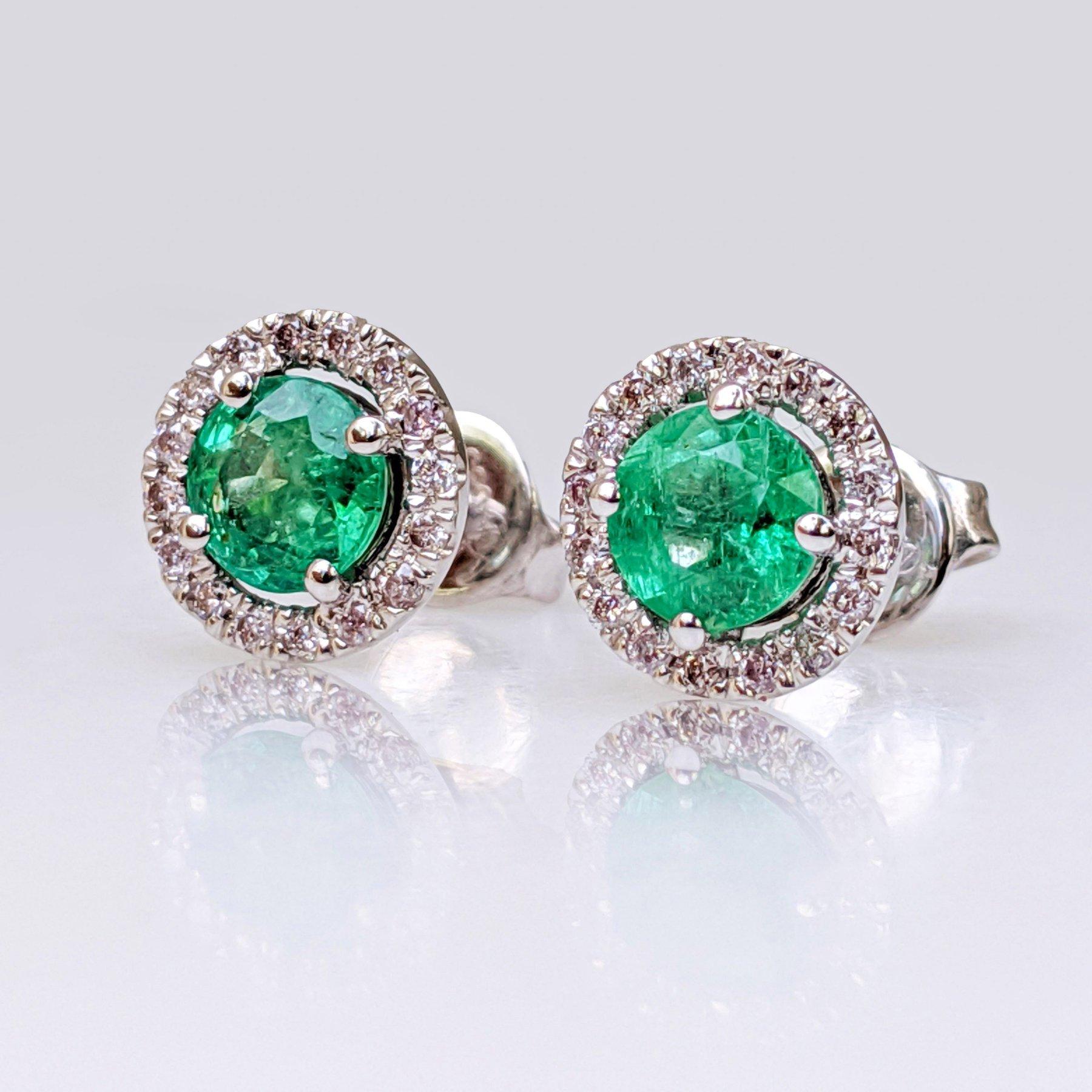 $1 NO RESERVE!  1.15 Carat Emerald & 0.25 Ct Diamonds 14 Kt. White gold Earrings 1
