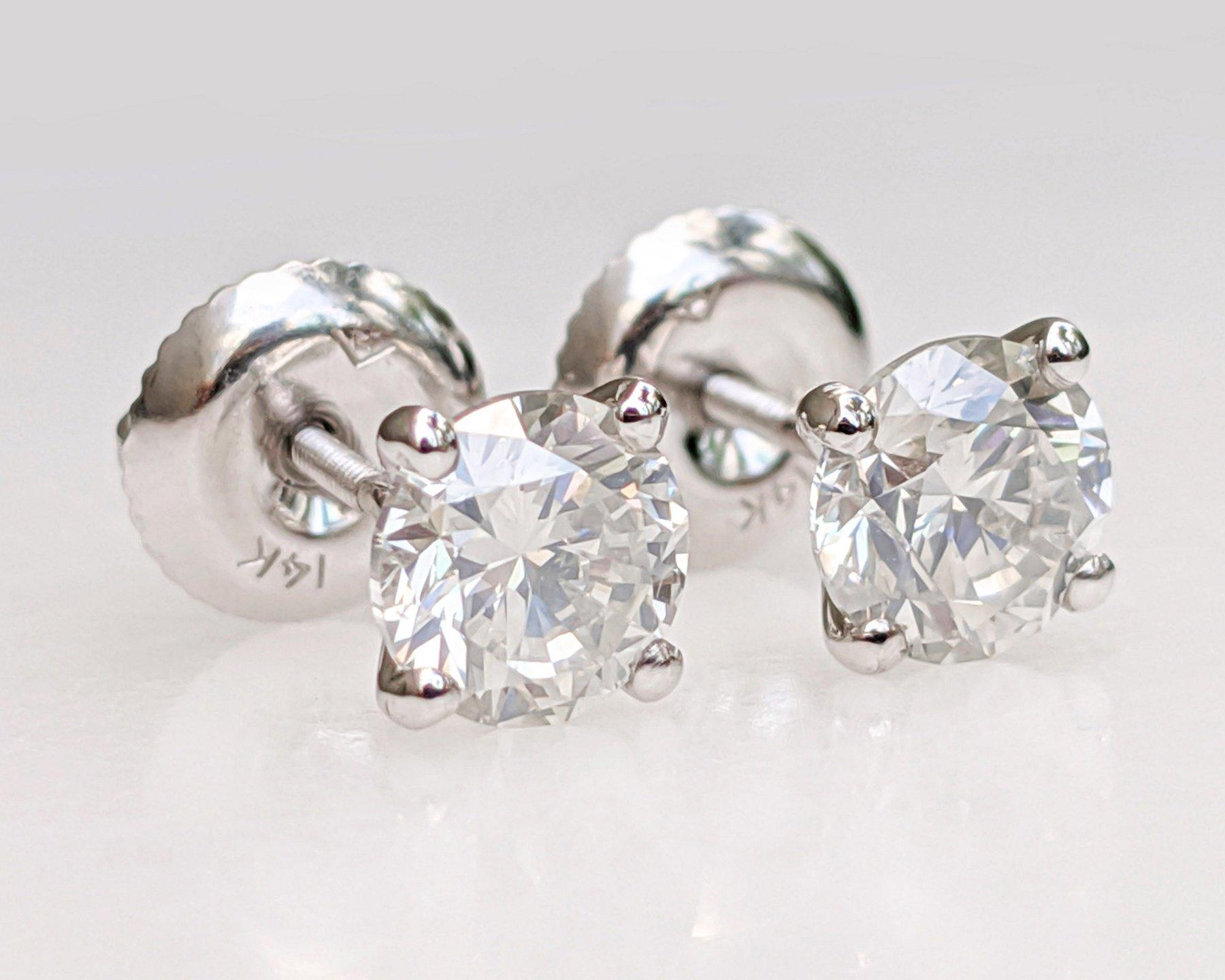 $1 NO RESERVE! 1.21 Carat Diamond - 14 kt. White gold - Earrings 1