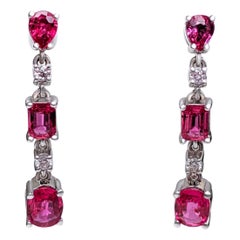 $1 NO RESERVE! 1.21Ct Ruby 
0.08Ct Fancy Pink 14kt White Gold Earrings