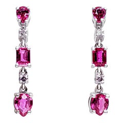 $1 NO RESERVE! 1.23cttw NO HEAT Ruby & 0.08Ct Diamonds 14K White Gold Earrings
