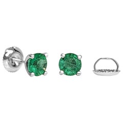 $1 NO RESERVE - 1.29cttw Natural Emerald Stud Earrings, 14 Karat White Gold $1 NO RESERVE - 1.29cttw Natural Emerald Stud Earrings, 14 Karat White Gold