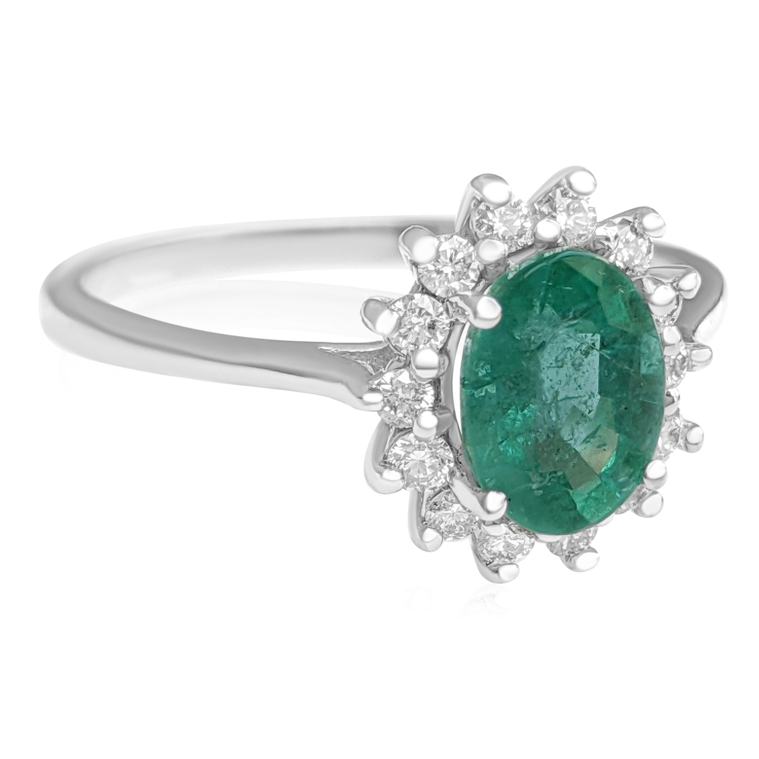 $1 No Reserve! 1.32 Carat Emerald & 0.30ct Diamonds Halo, 14k White Gold Ring 1