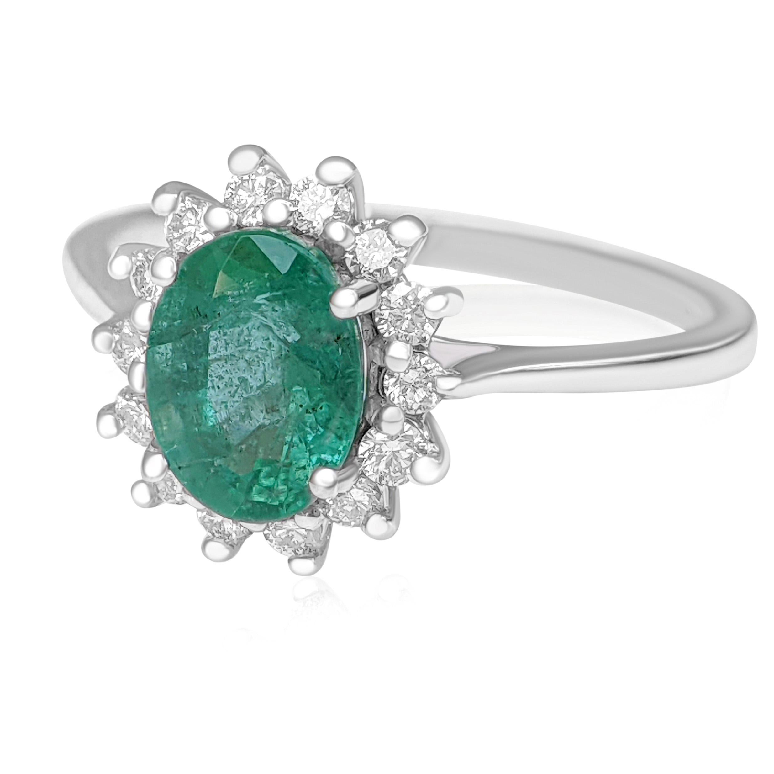 $1 No Reserve! 1.32 Carat Emerald & 0.30ct Diamonds Halo, 14k White Gold Ring 2