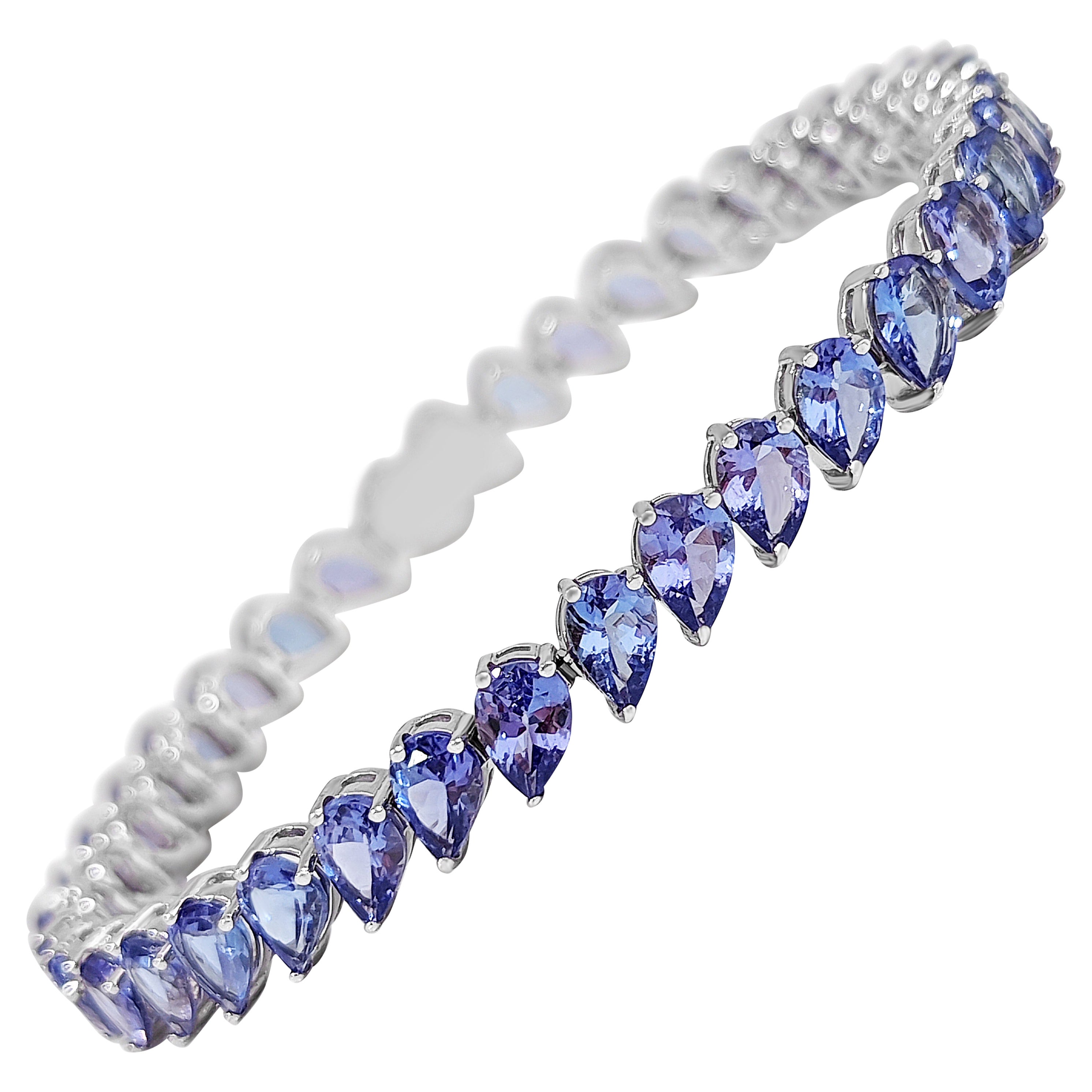 $1 NO RESERVE!  13,76cttw natürlicher birnenförmiger Tansanit, 14k Wei�ßgold-Armband