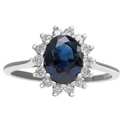 $1 No Reserve! 1.45ct Sapphire 
0.30 Carat Fancy Diamonds, 14k White Gold Ring