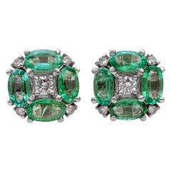 $1 NO RESERVE! 1.57Ct Emerald 
0.16Ct Diamonds - 14 kt. White gold - Earrings