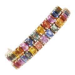 3 color gold bracelets $1 NO RESERVE - 16.50cttw Multi Color Sapphire 14 Karat Yellow Gold Bracelet