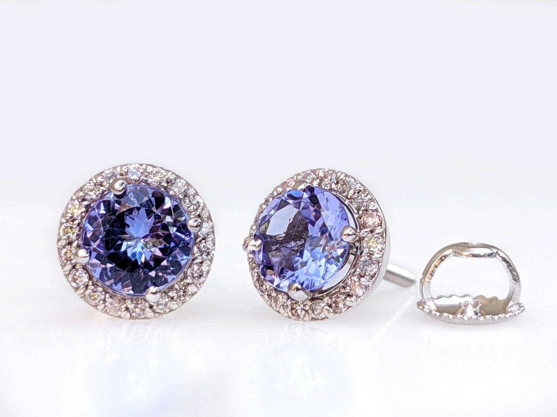 Art Deco $1 NO RESERVE!  1.70cttw Tanzanite & 0.23Ct Diamonds - 14k White Gold Earrings