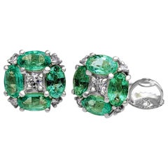 $1 NO RESERVE! 1.72Ct Emerald 
0.15Ct Diamonds - 14 kt. White gold - Earrings