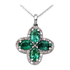 $1 NO RESERVE! 1.85Ct Emerald 
0.30Ct Diamond - 14kt White gold - Necklace