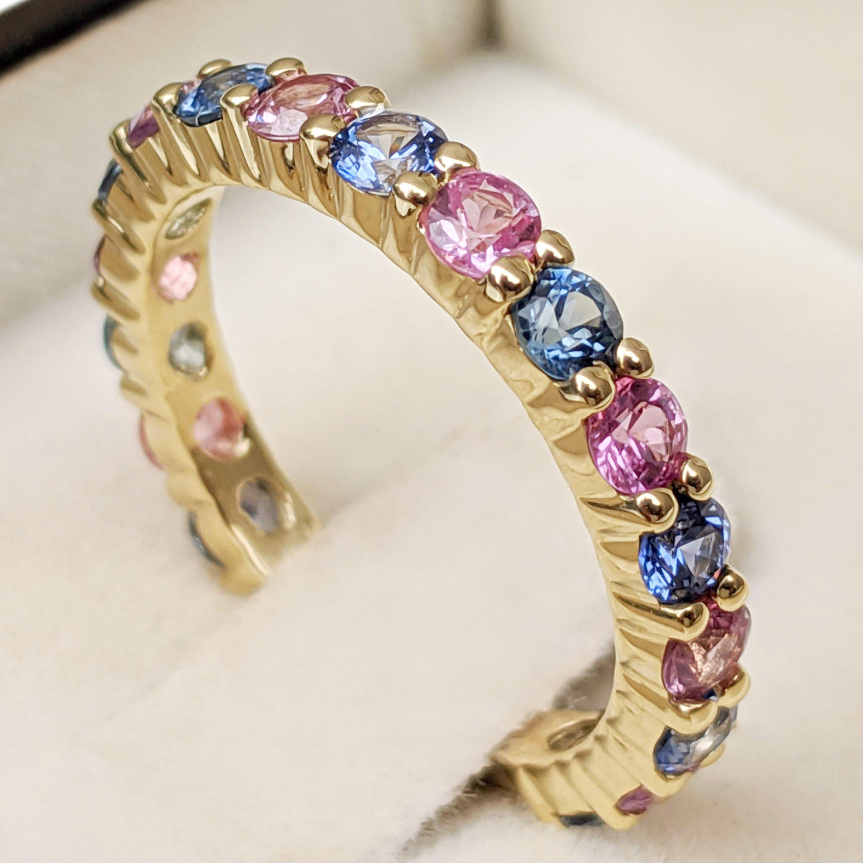 Women's $1 NO RESERVE! 1.90 Carat Sapphire 3/4 Eternity Band - 14 kt. Gold - Ring