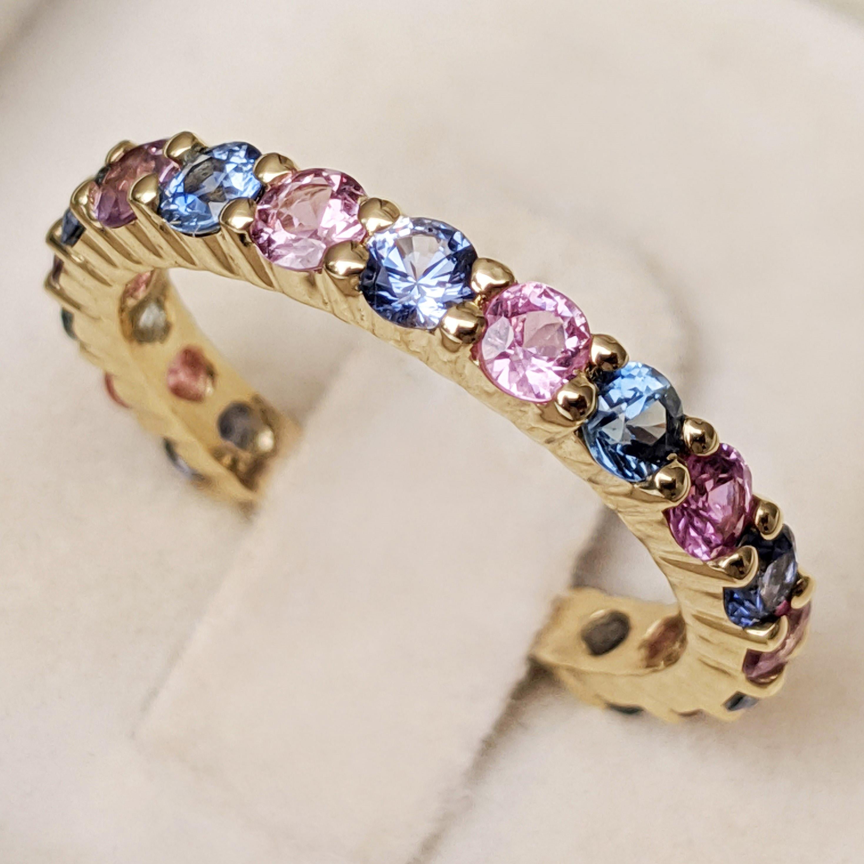 $1 NO RESERVE! 1.90 Carat Sapphire 3/4 Eternity Band - 14 kt. Gold - Ring 1
