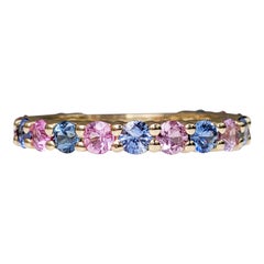 $1 NO RESERVE! 1.90 Carat Sapphire 3/4 Eternity Band - 14 kt. Gold - Ring