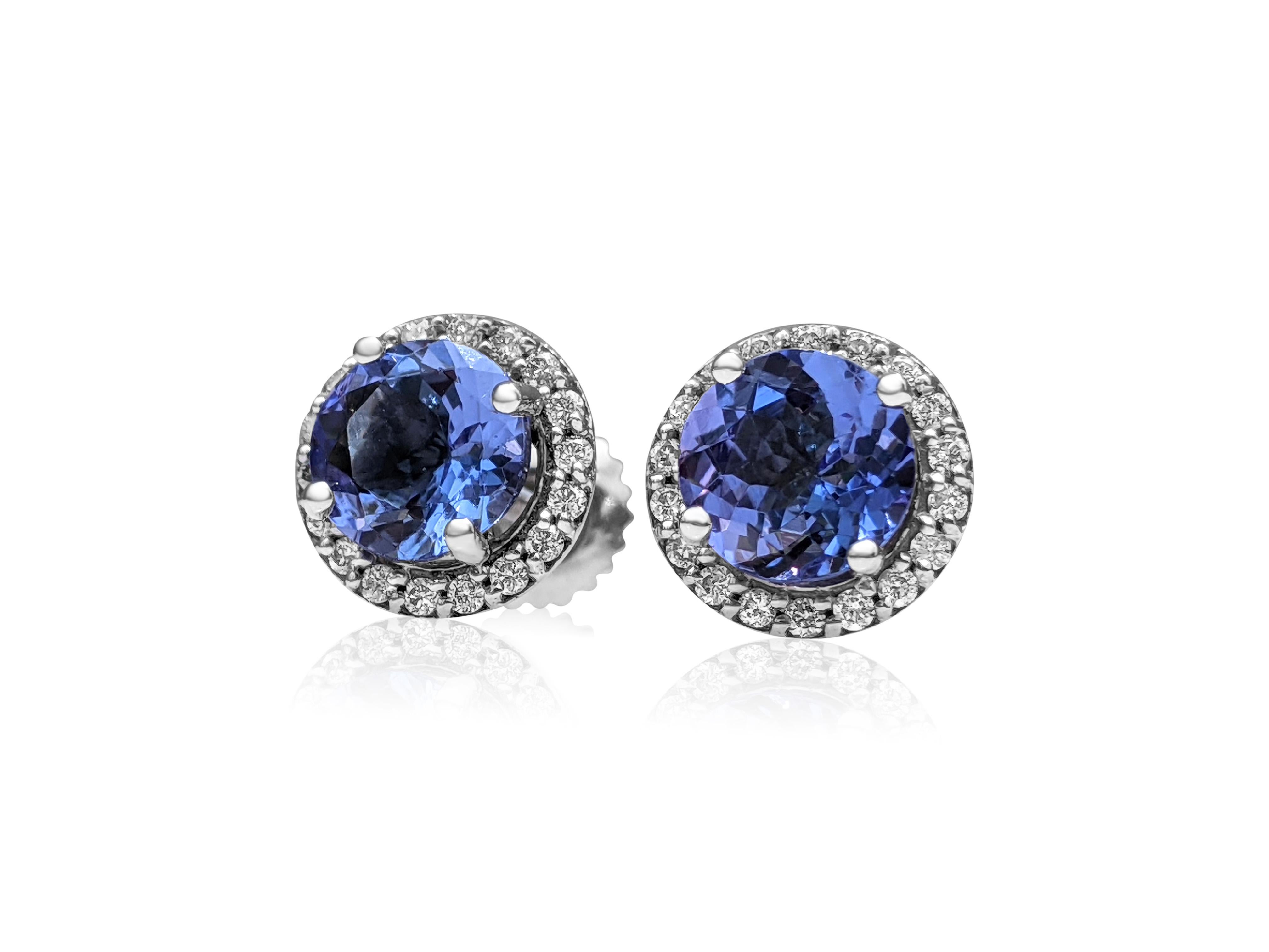 $1 Keine Reserve, 1,94ct Tansanit & 0,25cttw Diamanten, 14k Weißgold Ohrringe (Art déco)