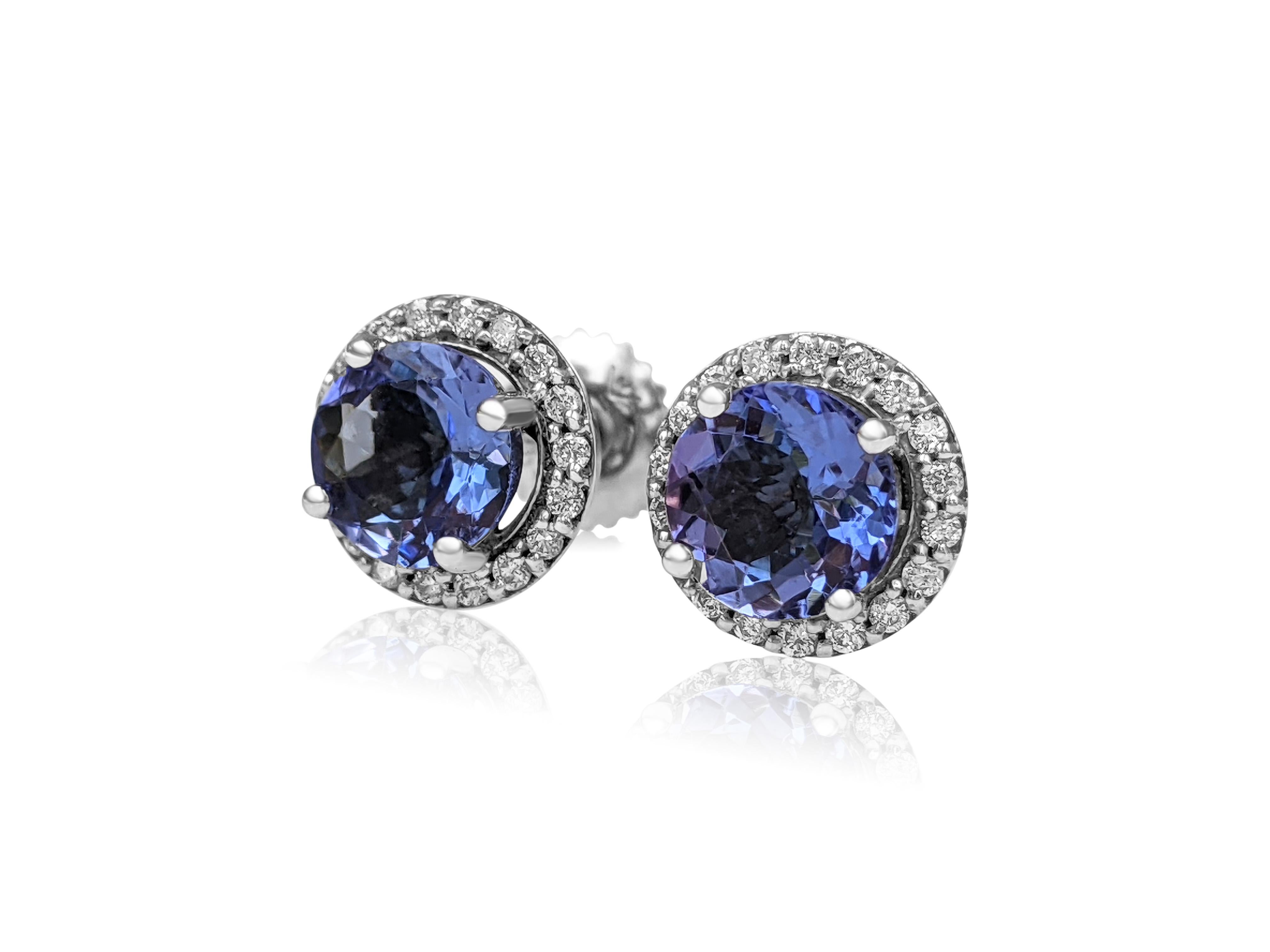$1 Keine Reserve, 1,94ct Tansanit & 0,25cttw Diamanten, 14k Weißgold Ohrringe (Rundschliff)