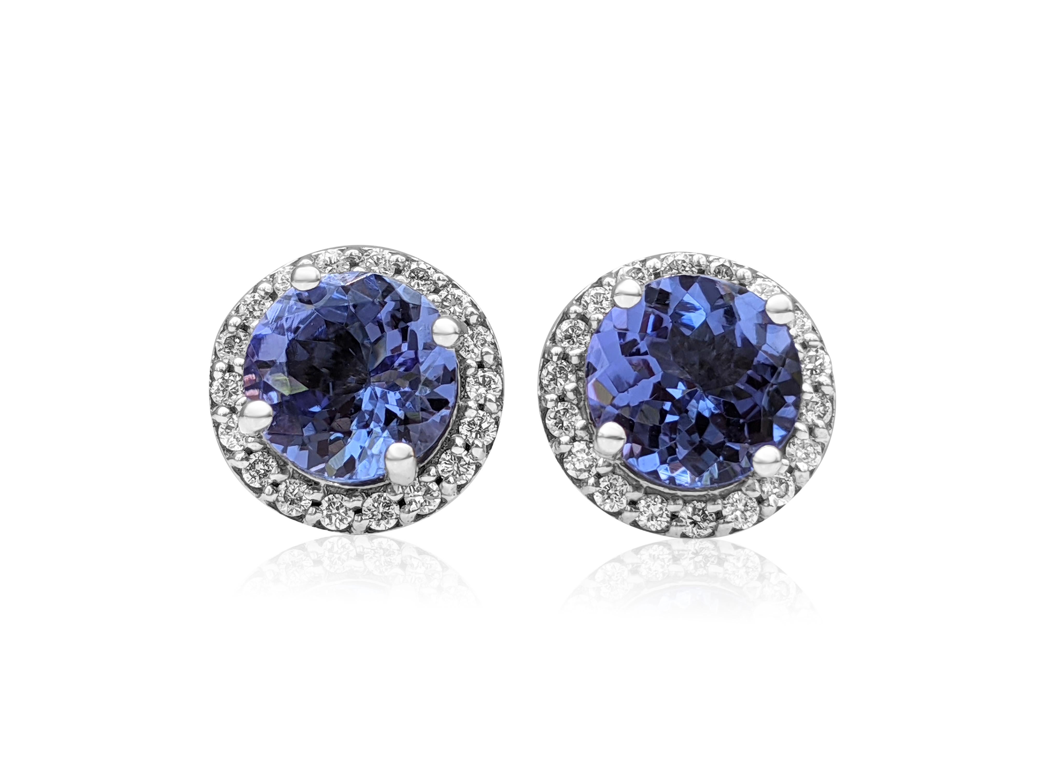 $1 Keine Reserve, 1,94ct Tansanit & 0,25cttw Diamanten, 14k Weißgold Ohrringe Damen