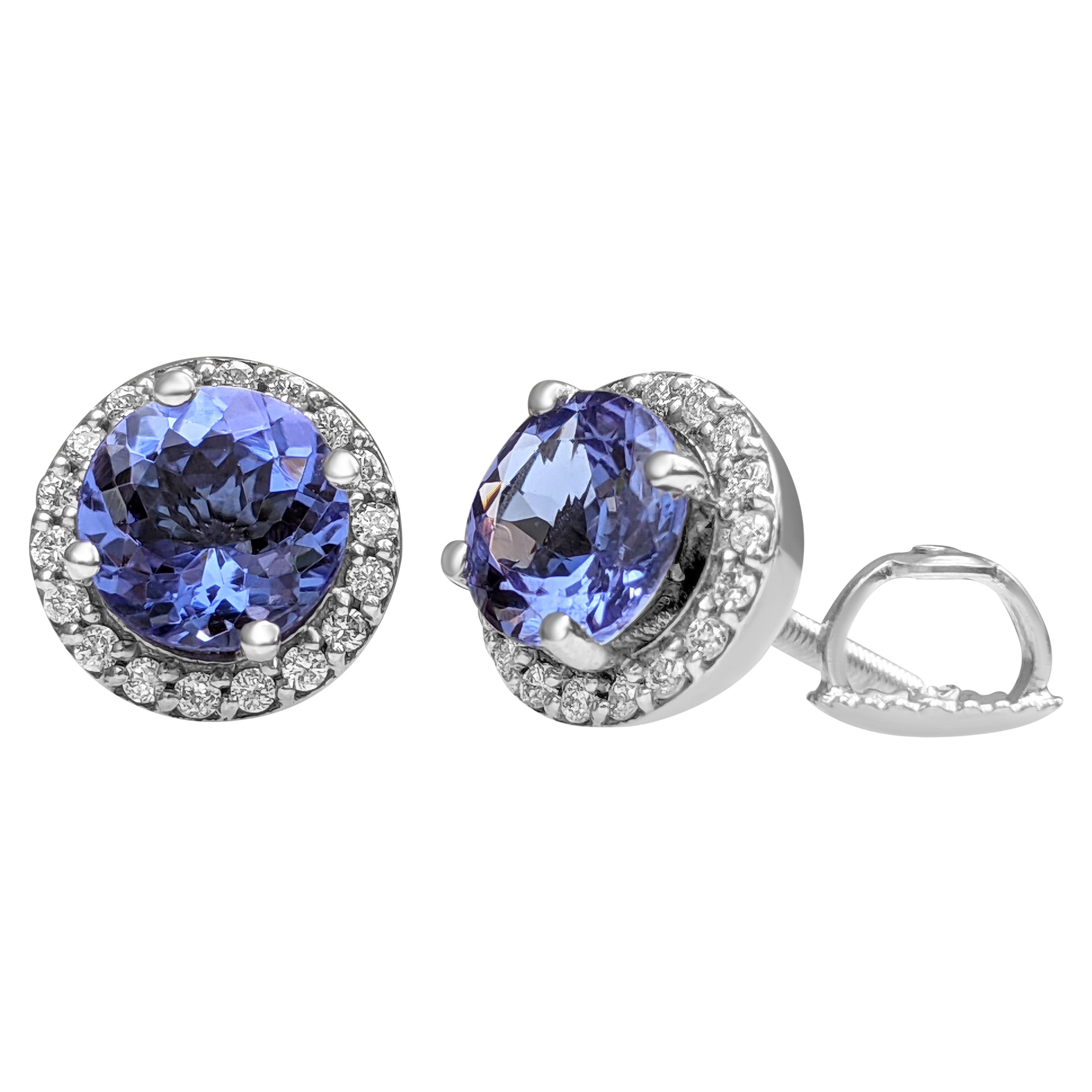 $1 Keine Reserve, 1,94ct Tansanit & 0,25cttw Diamanten, 14k Weißgold Ohrringe