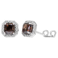 $1 No Reserve!  2.09Cttw Fancy Diamonds Halo, 14 Karat White Gold Earrings