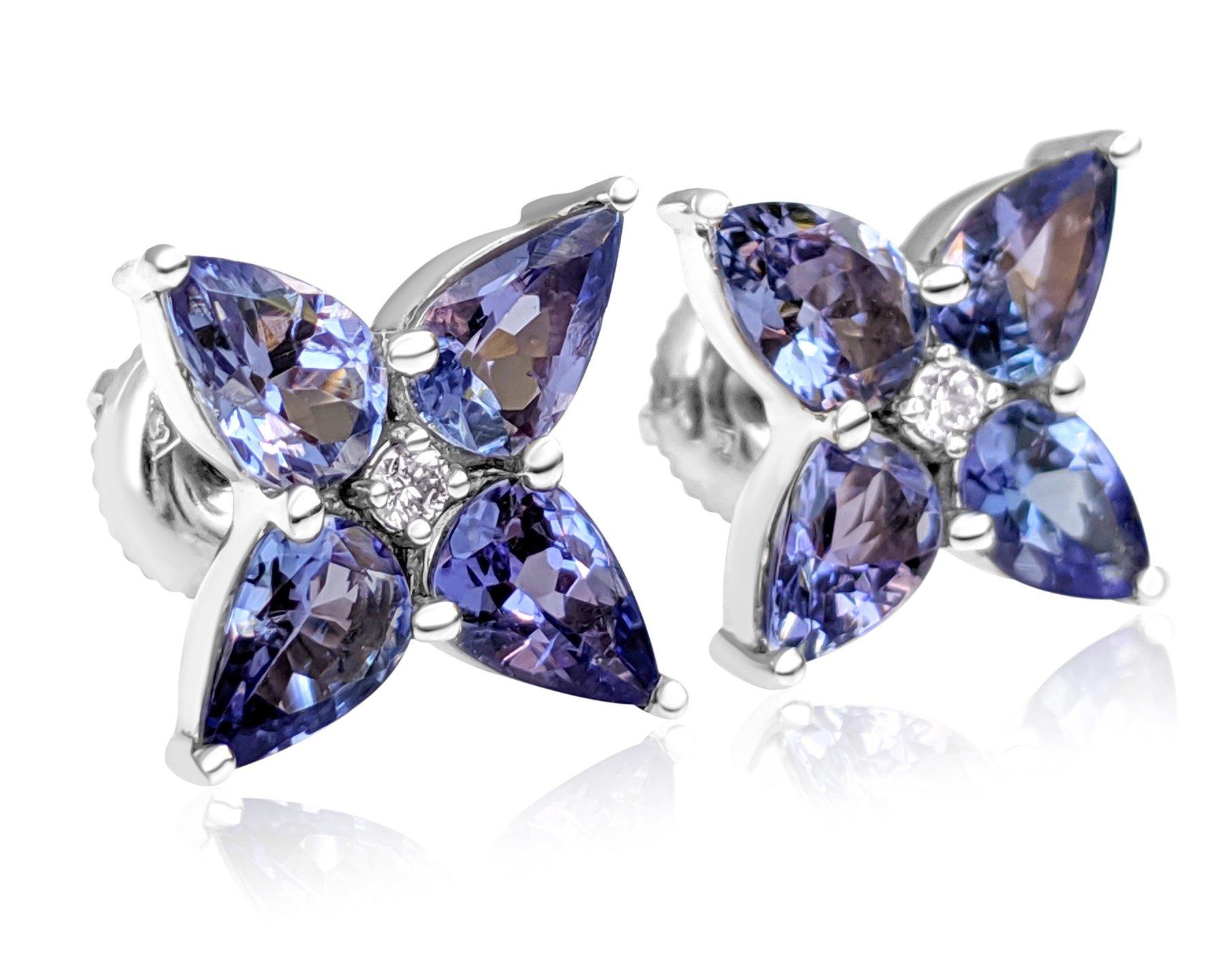 Art Deco $1 NO RESERVE!  2.57cttw Tanzanite & 0.05Ct Diamonds - 14k White Gold Earrings