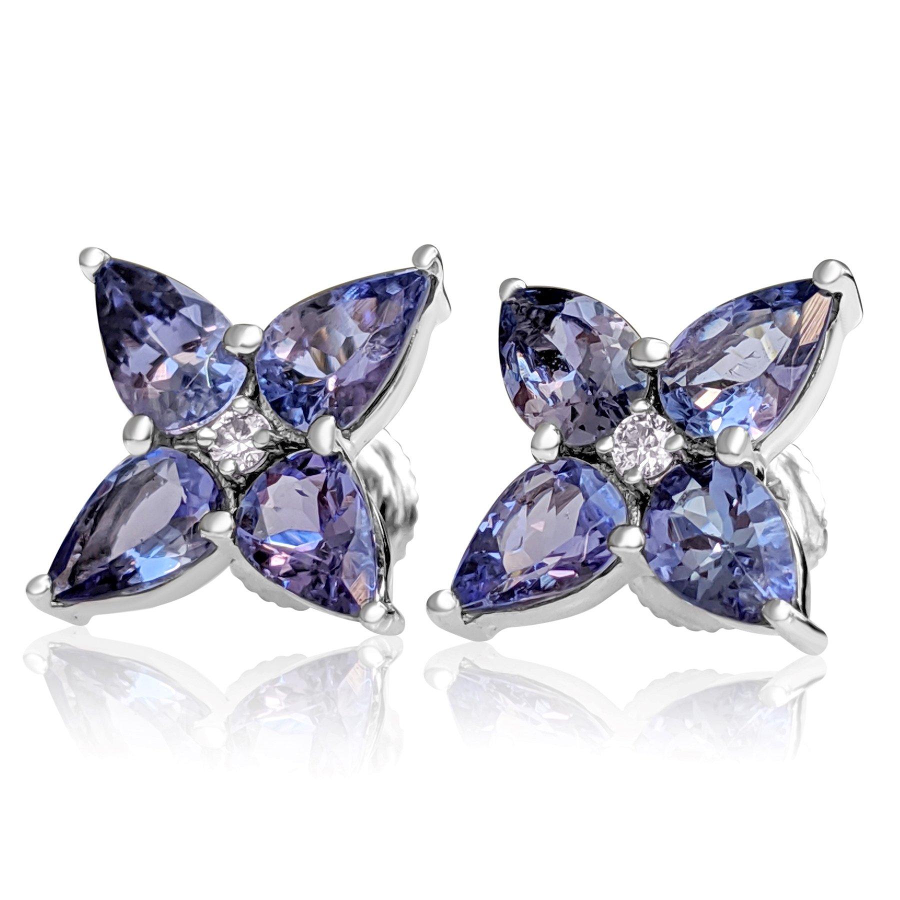 $1 NO RESERVE!  2.57cttw Tanzanite & 0.05Ct Diamonds - 14k White Gold Earrings In New Condition In Ramat Gan, IL