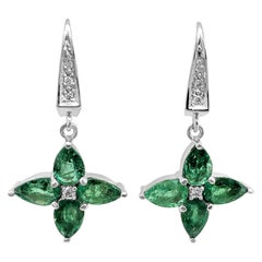 $1 NO RESERVE! - 2.61cttw Emerald 
0.10Ct Diamonds - 14K White Gold Earrings