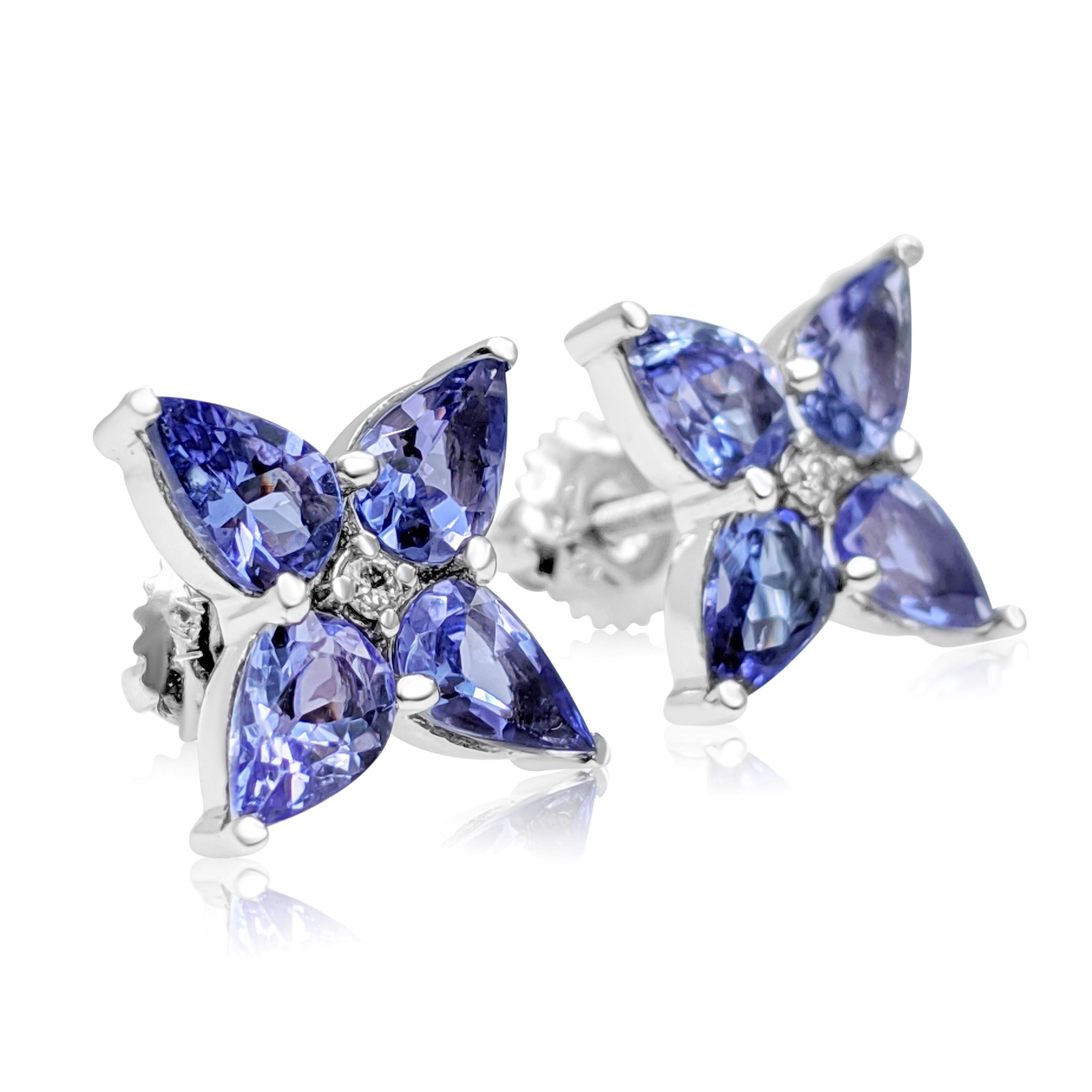 Art Deco $1 NO RESERVE!  2.91cttw Tanzanite & 0.05Ct Diamonds - 14k White Gold Earrings