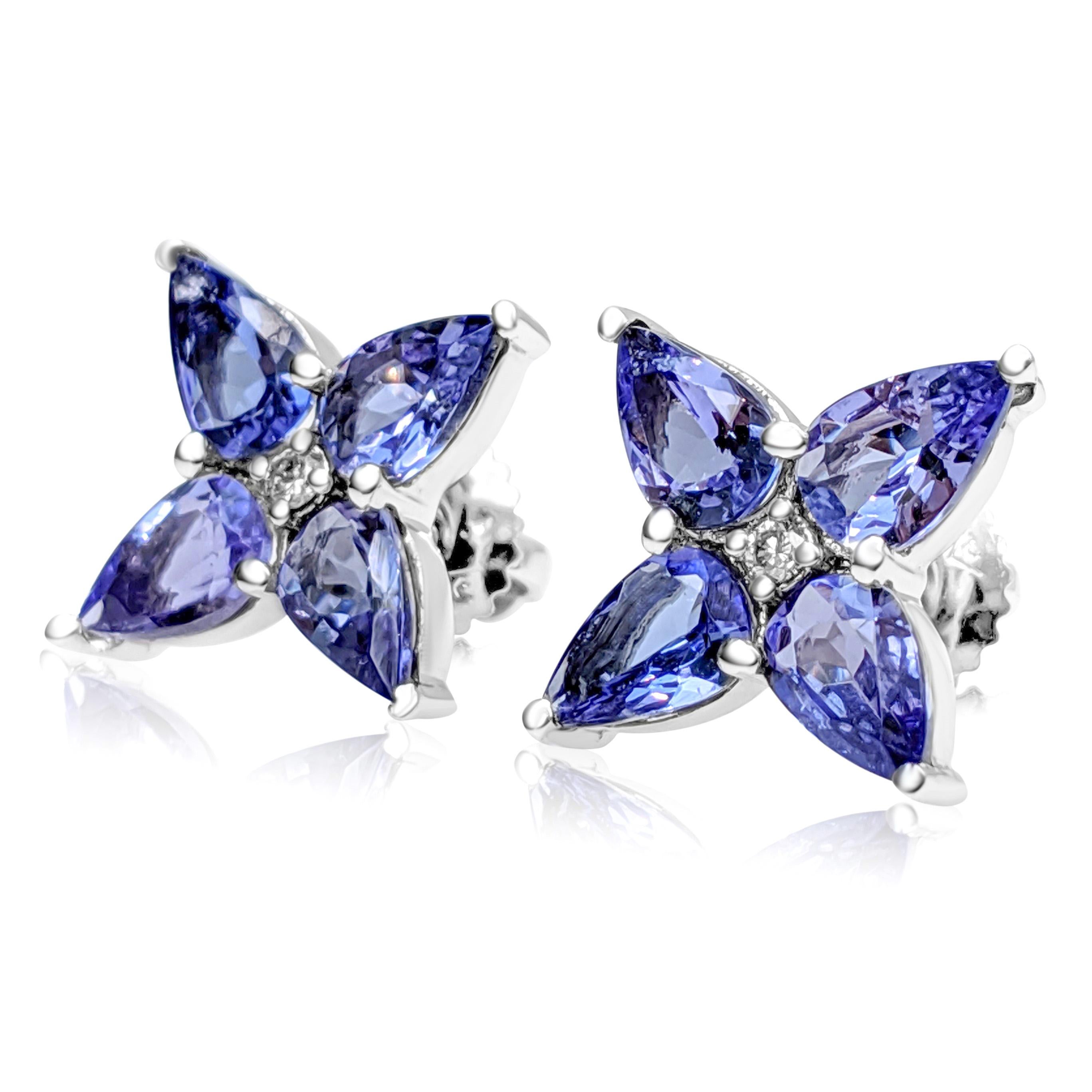 $1 NO RESERVE!  2.91cttw Tanzanite & 0.05Ct Diamonds - 14k White Gold Earrings In New Condition In Ramat Gan, IL