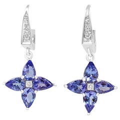 $1 NO RESERVE! - 2.95 Carat Tanzanite 
0.10ct Diamonds, 14K White Gold Earrings