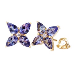 $1 NO RESERVE! 3.00Ct Tanzanite and 0.05Ct Diamonds 14K Yellow Gold Earrings