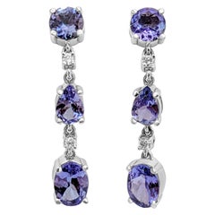 $1 NO RESERVE! - 3.05 Carat Tanzanite 
0.10Ct Diamonds, 14K White Gold Earrings